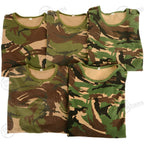 Stacked pack of five Supergrade Dutch Army woodland camo t-shirts