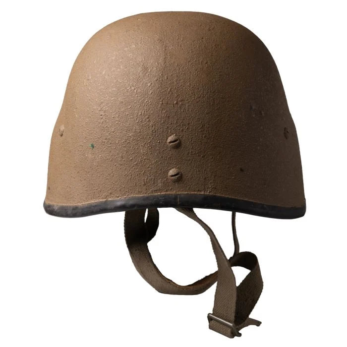 Rear side profile of SADF M87 Kevlar helmet with textured earth brown paint