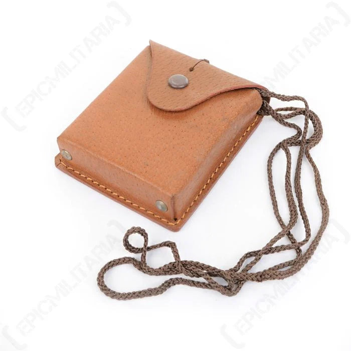Brown pebbled leather carrying pouch with stud fastener for Hungarian military compass
