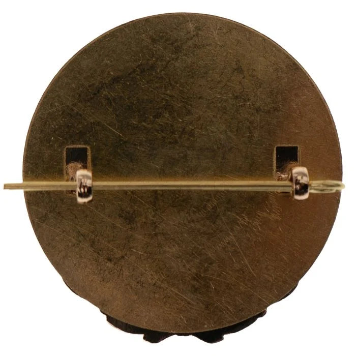 Rear view of the British military RAF badge secured to its brass backing plate with the metal split pin.