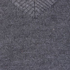 Close-up detail of ribbed V-neck collar on German Army grey sweater