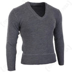 Front angled view of Original German Army grey V-neck jumper