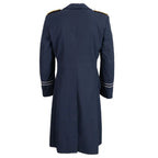 Back view of German Air Force blue overcoat showing central walking vent