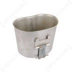 Rear view of Belgian ABL canteen cup showing folding handle hinge mechanism