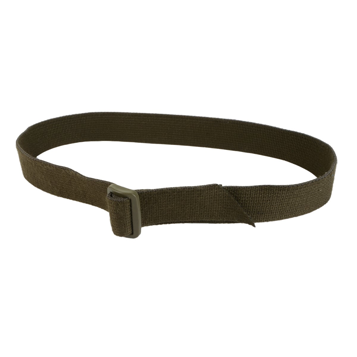 Original German military surplus equipment strap in olive drab webbing with a functional plastic buckle closure.