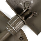 Detailed close-up of the threaded steel locking collar used to secure the shovel blade in straight or 90-degree positions.