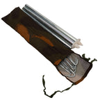 Set of aluminium tent poles and metal ground stakes packed inside a Hungarian camo storage sleeve.