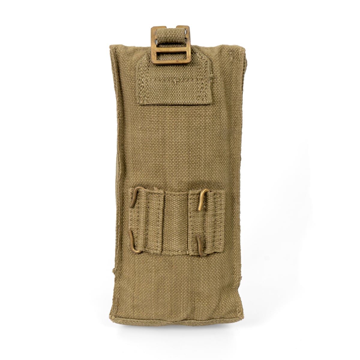 Rear view of the Belgian Army pouch featuring a buckle ladder system for secure attachment to a military belt or gear.