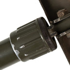 Close-up of the heavy-duty locking collar mechanism used for adjusting the Dutch army folding shovel angles.