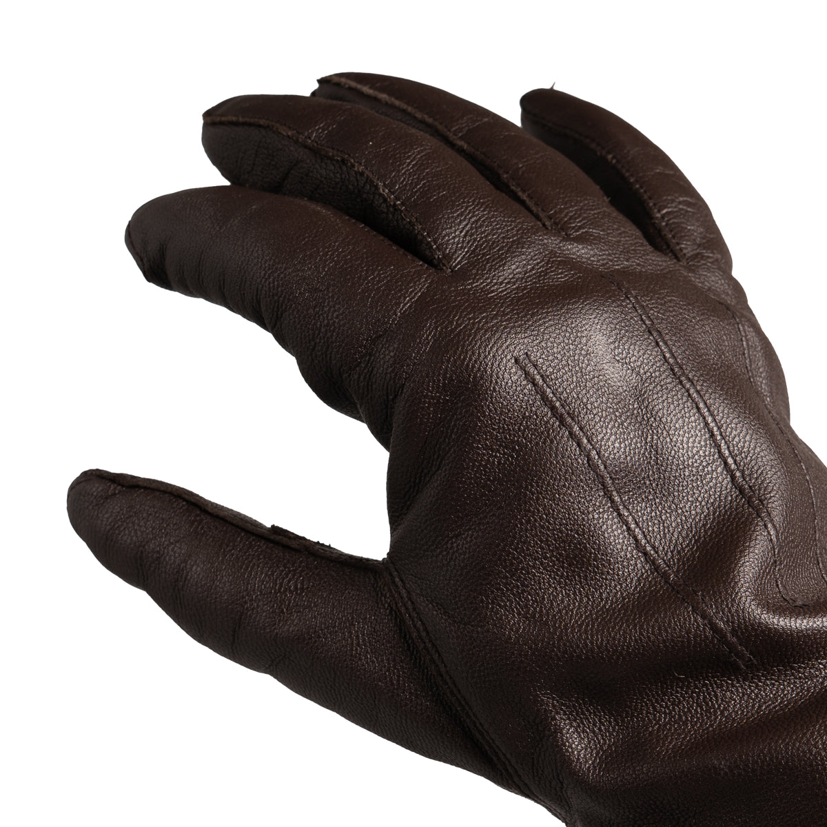 Close-up view of the back of a Dutch Army leather glove, highlighting the premium leather grain and structural stitching.