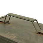 Top view of the Italian Army NATO ammunition box, highlighting the integrated carry handle and durable metal lid.
