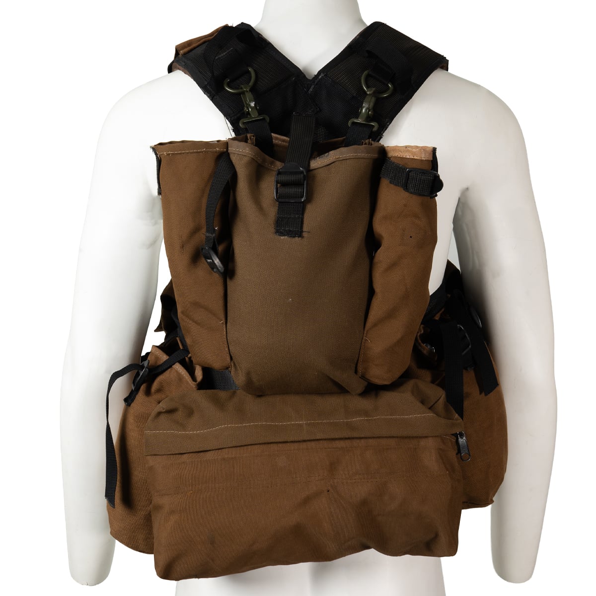Rear view of the South African Pattern 83 military vest, highlighting the integrated daypack and butt pack storage compartments for extended tactical missions.