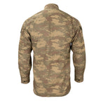 Rear view of the original Turkish Army ripstop shirt displaying the TUBITAK camo pattern and durable button-cuff long sleeves.