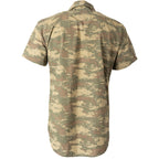 Rear view of the vintage Turkish Army camouflage field shirt showing the durable construction and integrated reinforced seams across the shoulders and back.