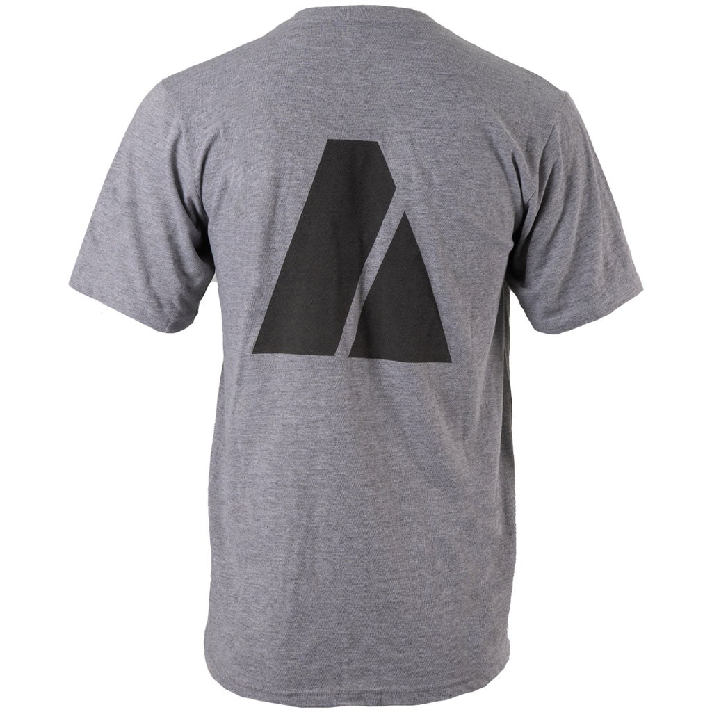 Rear view of the US Army grey t-shirt showcasing the unique triangular design printed in reflective material.