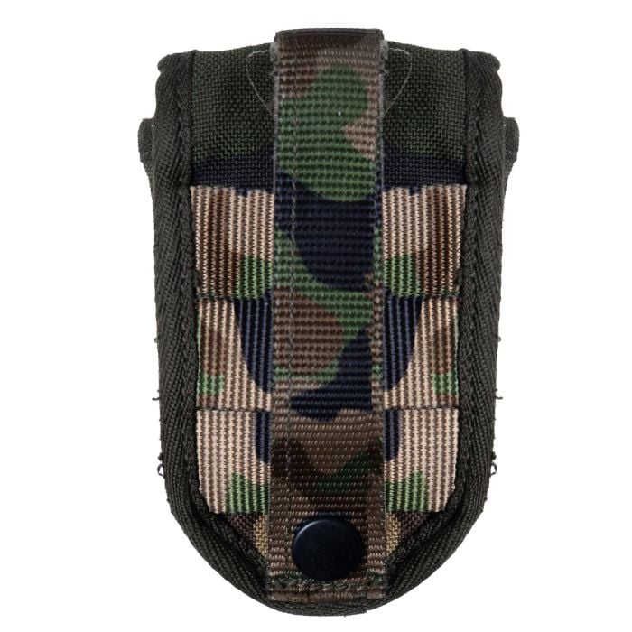 Rear view of the Dutch Army knife pouch highlighting the vertical MOLLE strap and steel press-stud