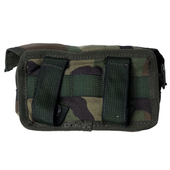 Rear view of the Dutch Army tactical pouch featuring dual vertical MOLLE webbing straps with heavy-duty snap buttons