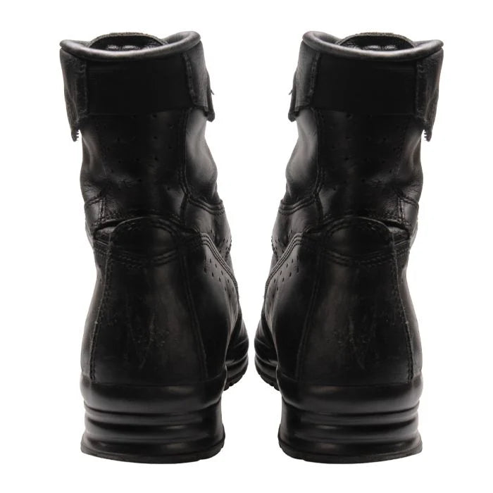 Rear heel view of the padded collar and Achilles flex zone of German Army pilot boots