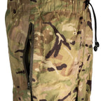 Close-up of side pocket pass-through zipper on British Army MTP waterproof trousers