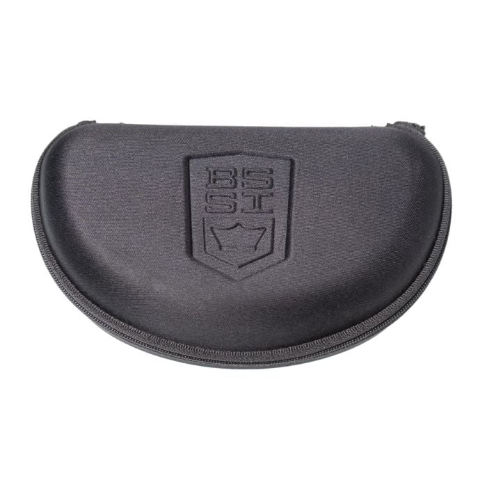 Black zippered hard case with embossed BSSI logo for Bollé Gunfire glasses kit