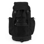 Original British Army Black Day Sack front view with closed lid and side pockets