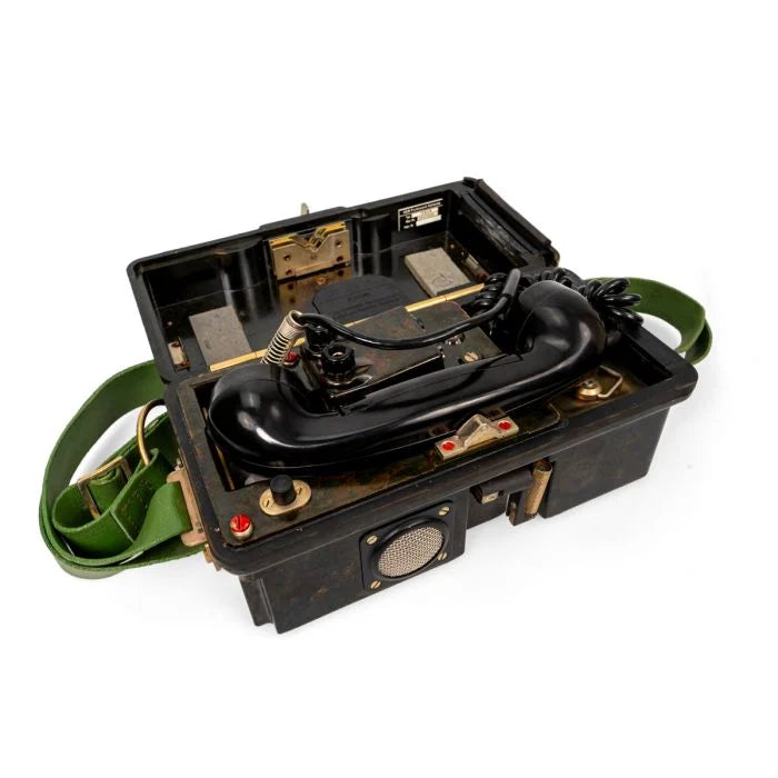 Original DDR NVA field phone with handset stored in upper deck recess