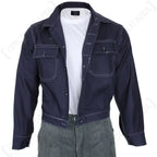 Original Italian short work jacket unbuttoned over t-shirt showing casual trucker fit