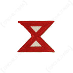 Front view of original WWII US 10th Army embroidered shoulder patch with red and white Roman numeral X insignia