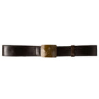 Front view of the dark brown Soviet webbing belt showing the olive-drab star buckle and slider keeper.