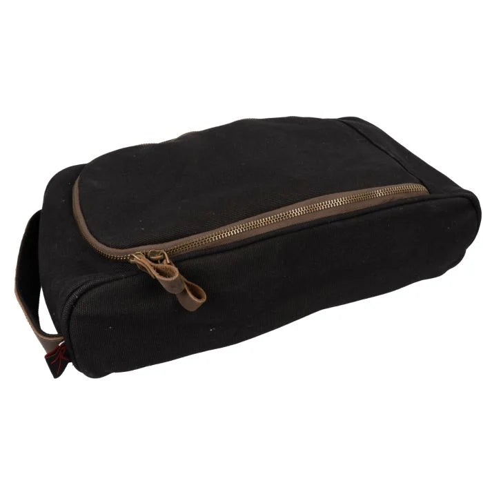 Black Rothco Canvas Shoe Bag lying flat