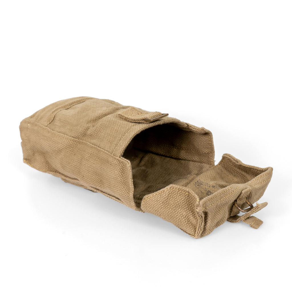 Angled interior view of the surplus canvas pouch, displaying deep storage capacity and reinforced stitching.