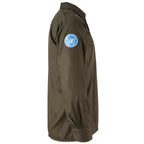 Side profile of the Austrian Army field shirt displaying the blue circular United Nations peacekeeping insignia patch.