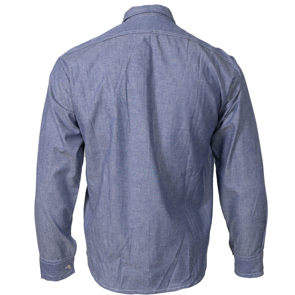 Rear view of the Original Bundesmarine German Navy dungaree shirt featuring durable construction and classic tailoring.