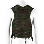 Rear view of the Dutch Army woodland camo tactical vest showcasing the back panel, MOLLE webbing, and carry handle.