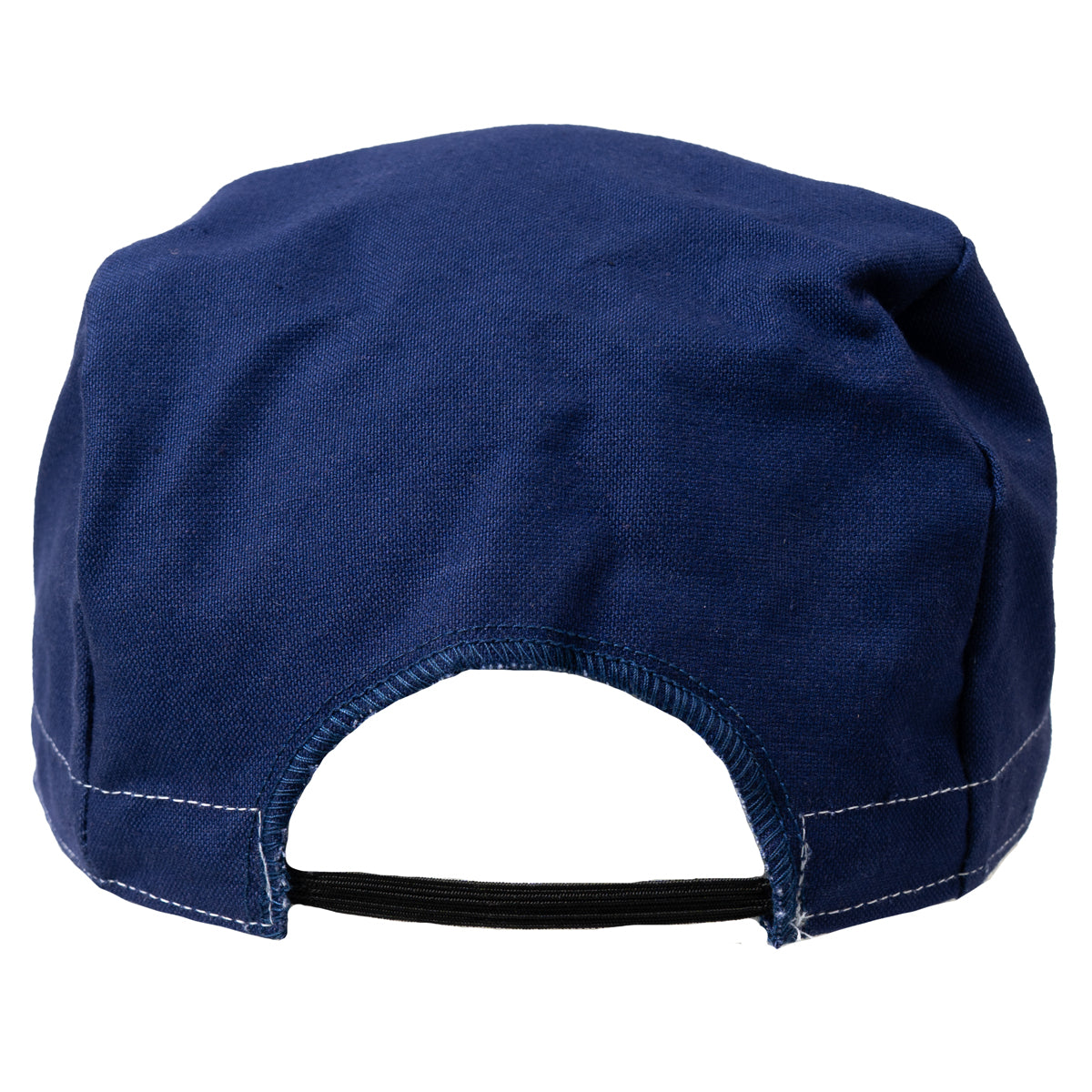 Rear view of the vintage East German work cap, featuring the elasticated back strap designed for an adjustable, comfortable fit.