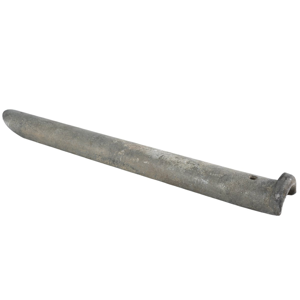 Single heavy-duty metal tent peg from the WW2 Swiss Army Zeltbahn kit, showing historical age and weathered finish.