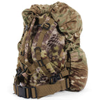Side profile of a military daypack with the genuine MTP cover, highlighting how it leaves shoulder straps unobstructed.