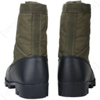 Rear view of US Panama jungle boots showing black leather heel counter and reinforced spine strap