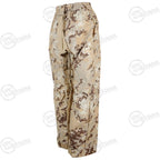 Rear quarter view of Italian desert camo overtrousers showing suspender attachment and back leg seams