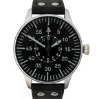 WW2 German Luftwaffe Beobachtungsuhr Type B black dial watch face with luminous hands and onion crown