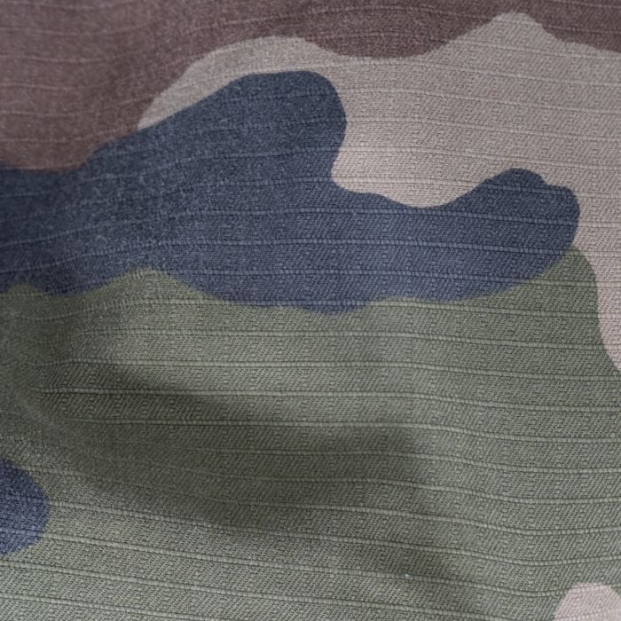 Close-up of reinforced double-layer knee panel on French Army F2 trousers