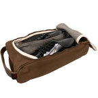 Rothco Canvas Shoe Bag in Brown packed with black shoes