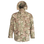 Front view of British Army PCS MTP smock with wired hood raised and fastened