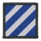 Front view of original US 3rd Infantry Division embroidered square patch with blue and white stripes