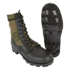 Rothco GI Style Jungle Boot in Olive Drab standing next to Panama lug outsole