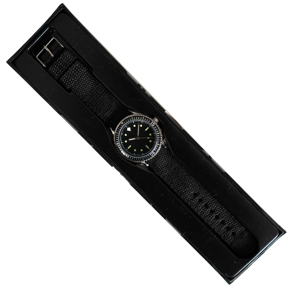 Eaglemoss 1960s German Naval Commando watch displayed inside its original black tactical presentation box.