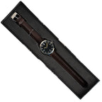 Eaglemoss 1960s Pakistani Airman watch presented in its original collector's box, featuring a slim silver case and leather strap.