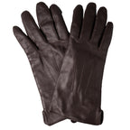 Top view of a pair of vintage Dutch Army leather gloves, demonstrating the sleek, authentic military aesthetic.