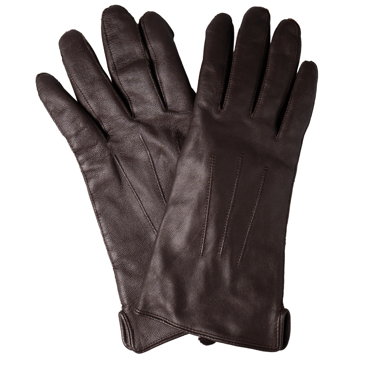 Top view of a pair of vintage Dutch Army leather gloves, demonstrating the sleek, authentic military aesthetic.