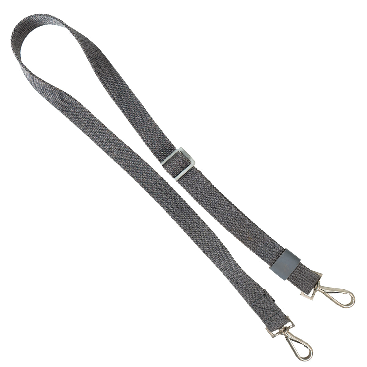 Full view of the East German military rifle sling with grey nylon webbing, adjustable buckle, and steel clips, ideal for Warsaw Pact rifle restorations.